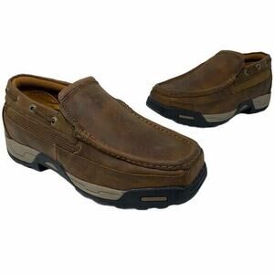 Dan Post Mens Armstrong Brown Leather Moccasin Slip On Oxford Work Shoes Size 9M